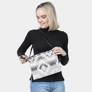 White Western Aztec Print Crossbody / Clutch Bag